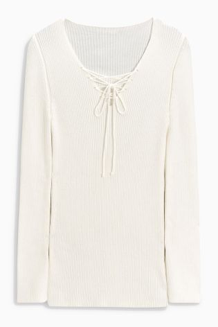 Rib Lace Up Sweater